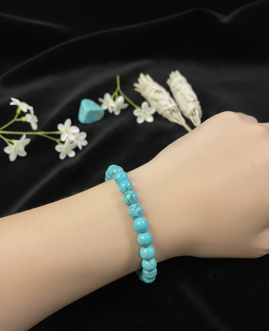 Natural Irani Firoza Bracelet – Genuine Turquoise Stone Beaded Bracelet – Handmade Healing Crystal Jewelry for Men & Women