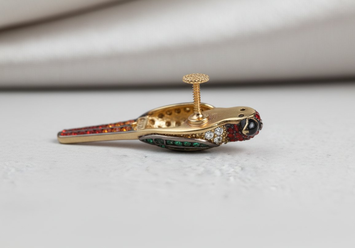 🦜 Elshiva Jewel Parrot Stud Earrings – Vibrant Brass & Cubic Zirconia 🦜