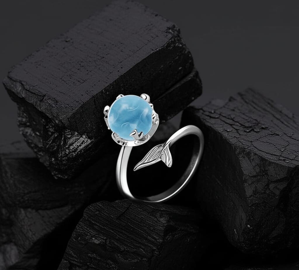 Fish Tail Ring with Sky Blue Gemstone