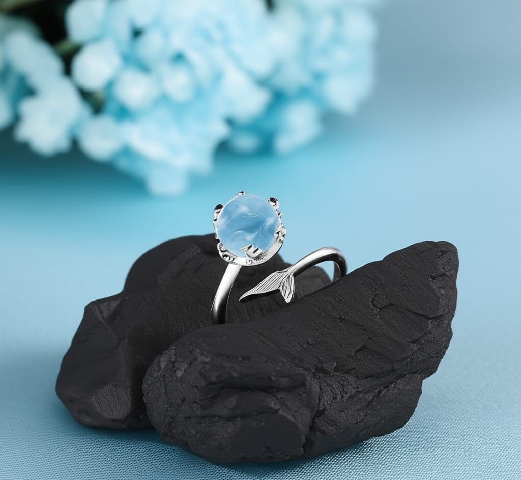 Fish Tail Ring with Sky Blue Gemstone