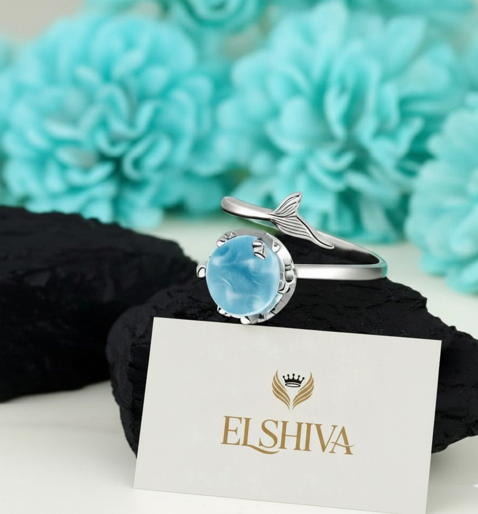 Fish Tail Ring with Sky Blue Gemstone