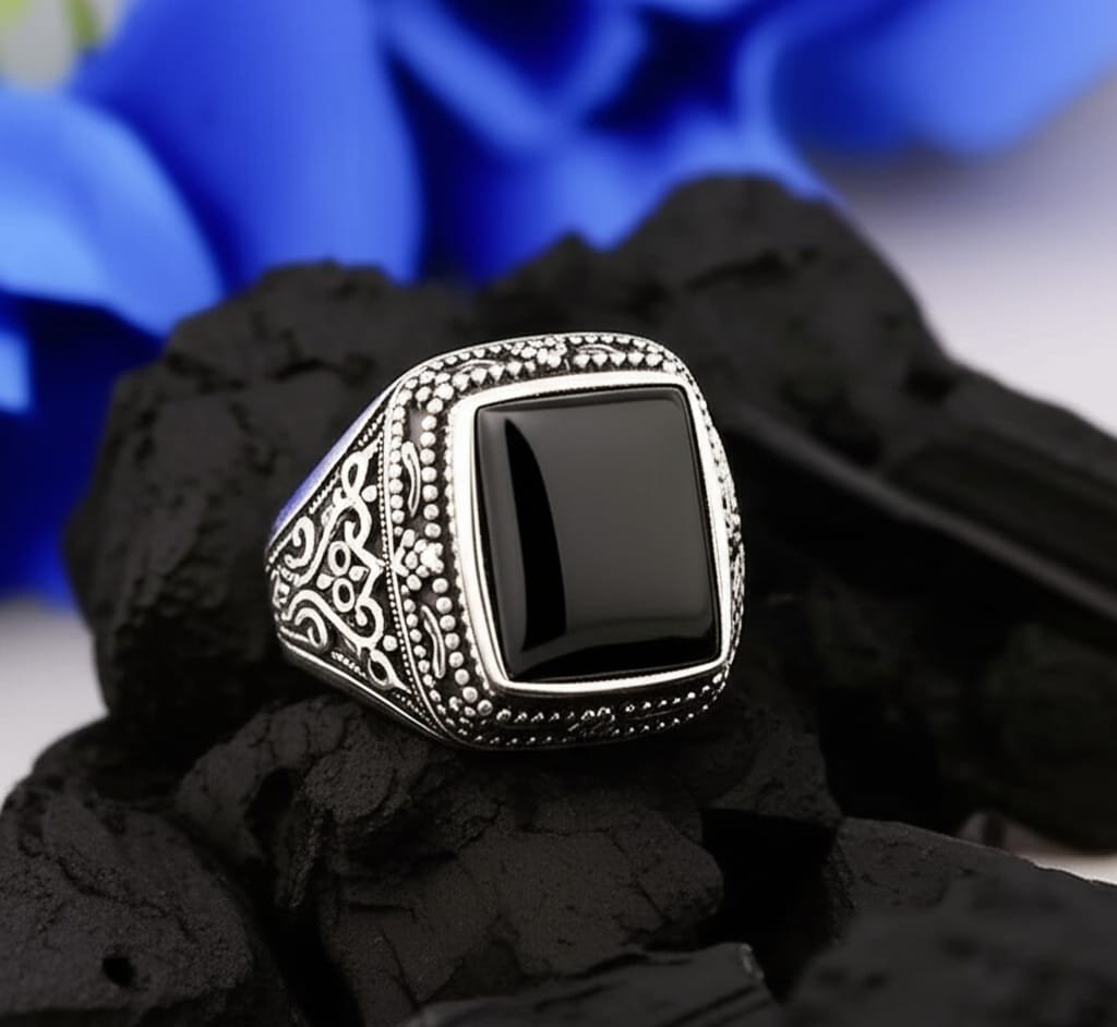 Vintage Mafia Collection: Oxidized Silver & Onyx Ring for Men