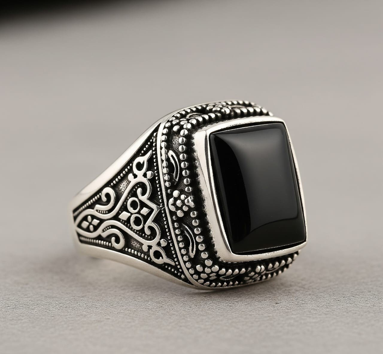 Vintage Mafia Collection: Oxidized Silver & Onyx Ring for Men