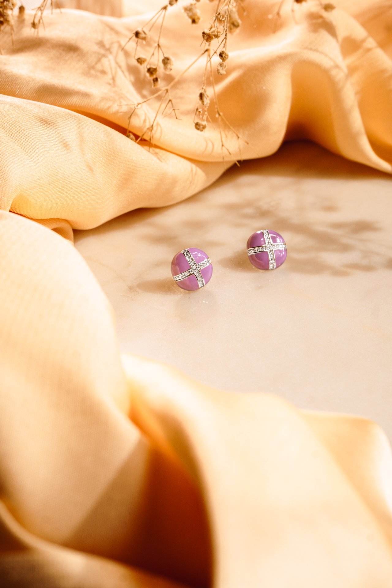 Pop of Light Purple Cross Studs | Dainty & Dazzling