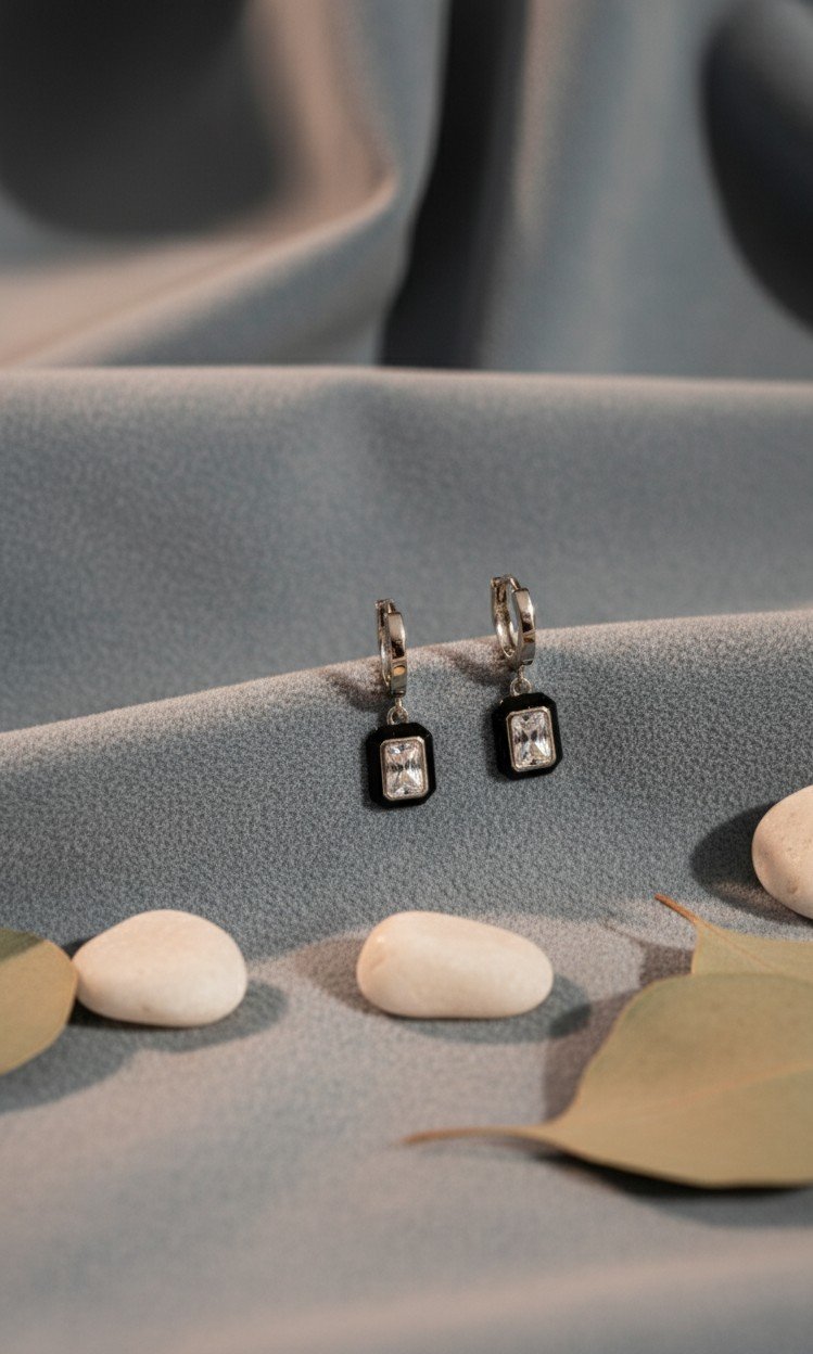 High-Shine Statement: Black Enamel & Crystal Drop Earrings