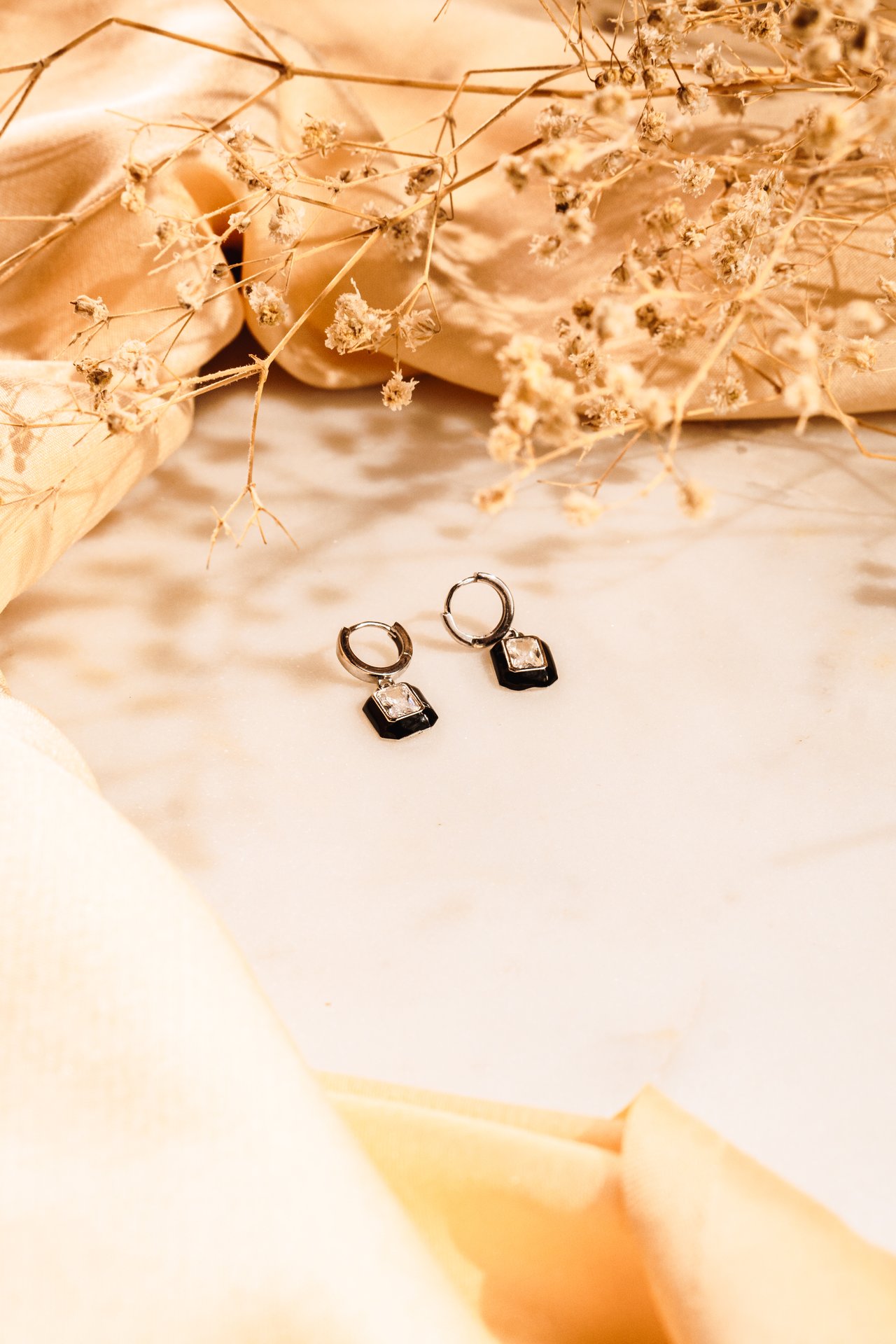 High-Shine Statement: Black Enamel & Crystal Drop Earrings