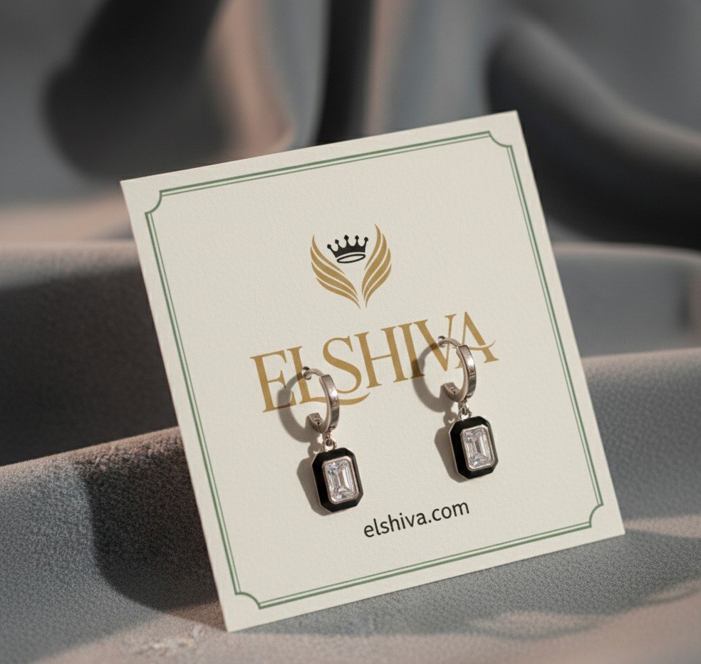 High-Shine Statement: Black Enamel & Crystal Drop Earrings