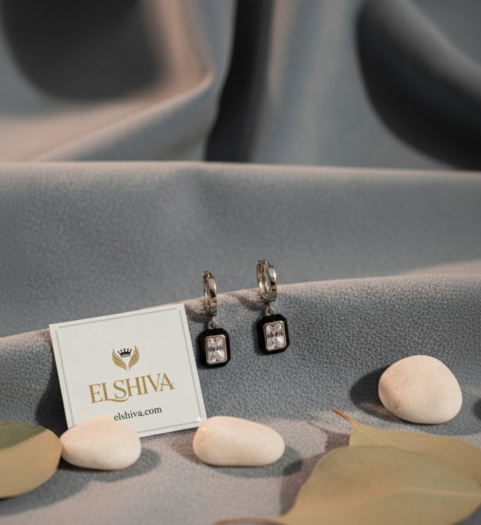 High-Shine Statement: Black Enamel & Crystal Drop Earrings