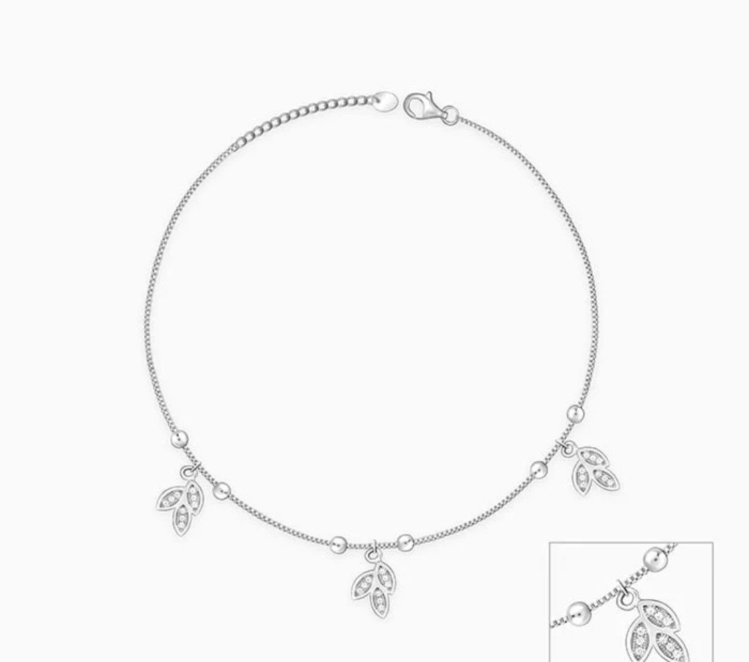 Elegant Leaf Charm Sterling Silver Anklet