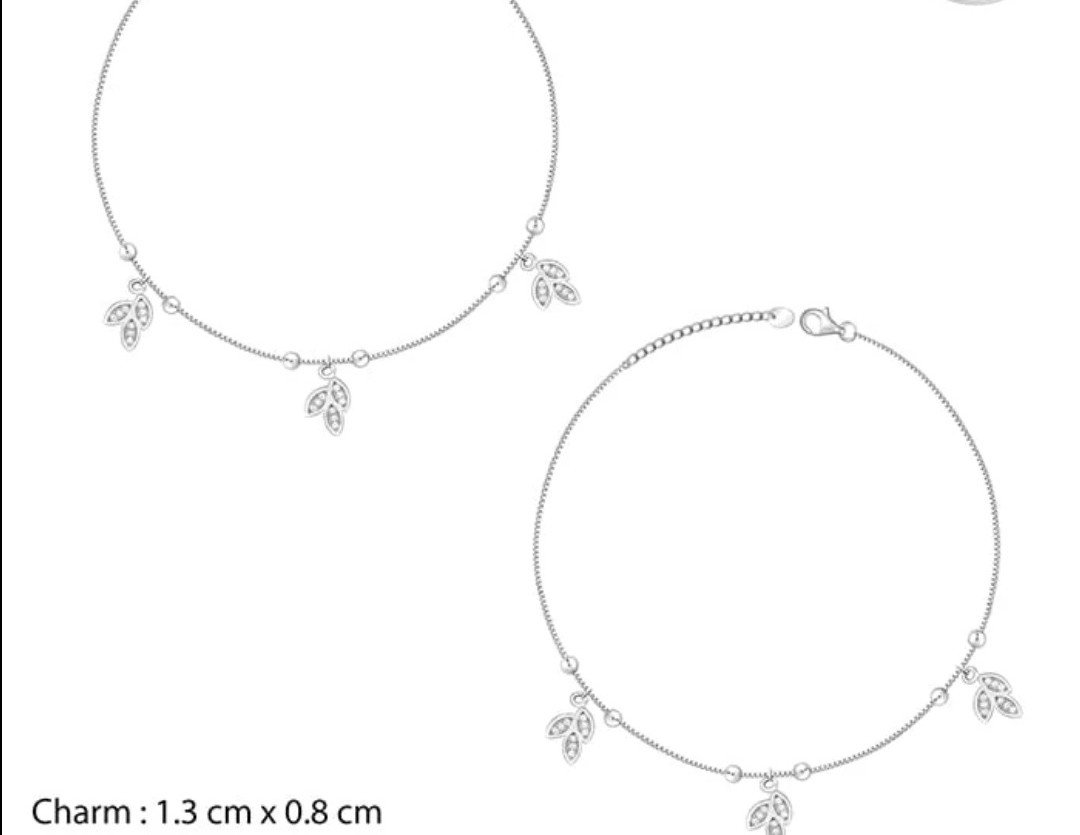 Elegant Leaf Charm Sterling Silver Anklet