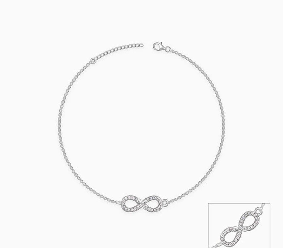 Sparkling Infinity Symbol Sterling Silver Anklet