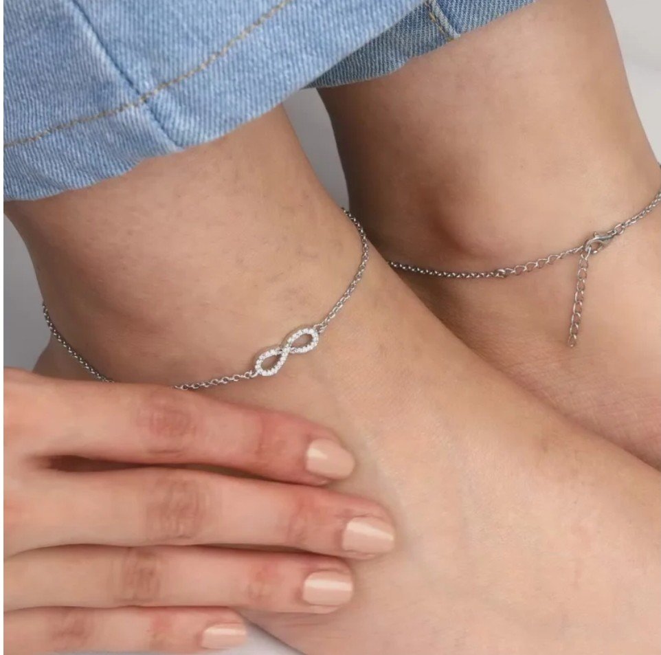 Sparkling Infinity Symbol Sterling Silver Anklet